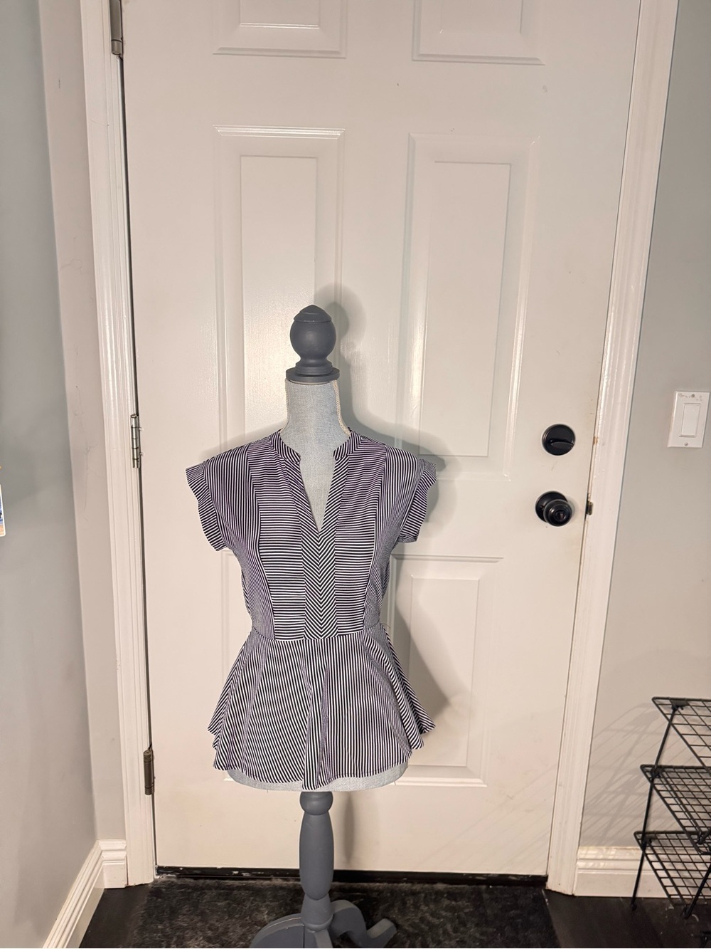 Monteau Navy and White Striped Twist-Front Top